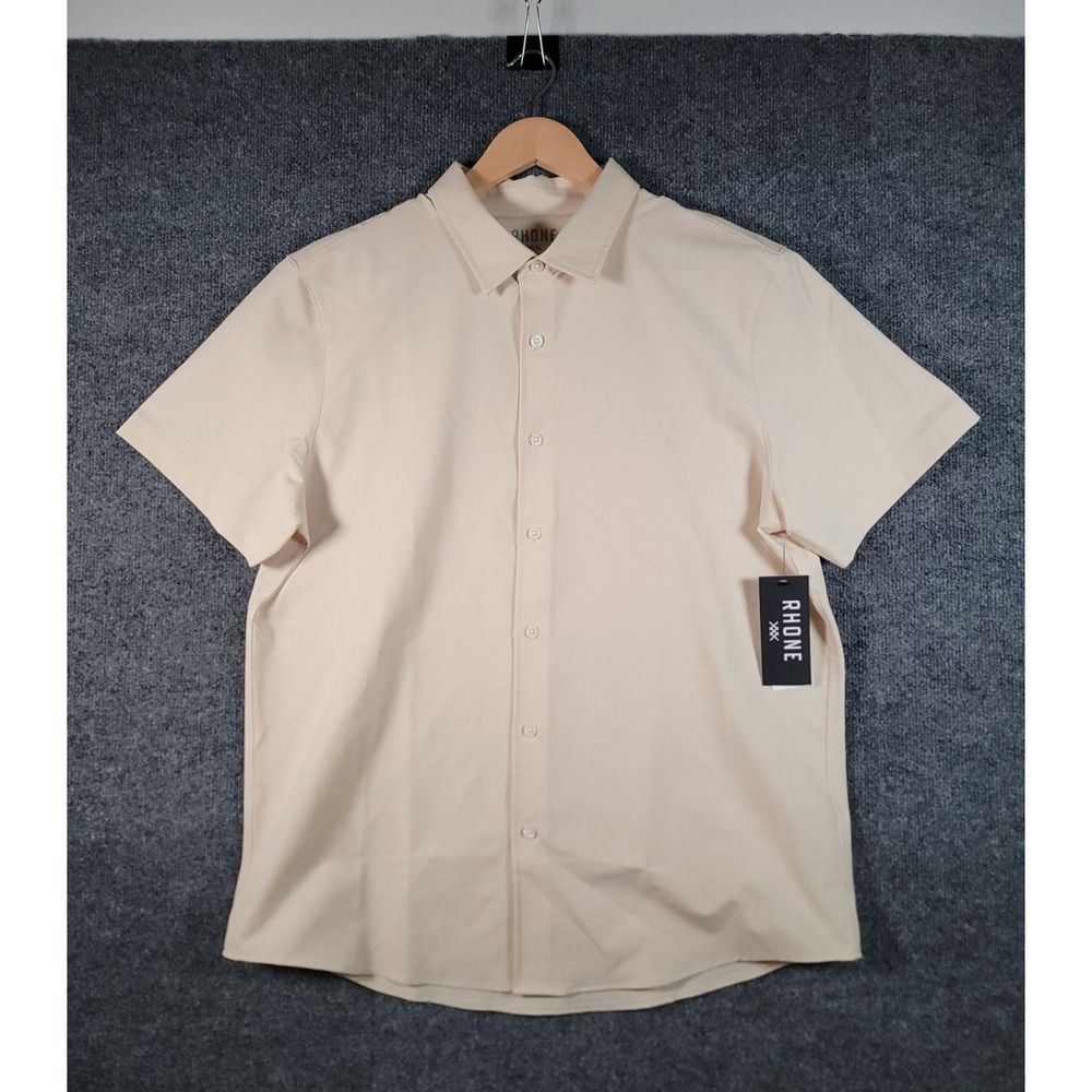 NEW Rhone Brezza Shirt Mens Large Linen Blend Beige Short Sleeve Button Up $128